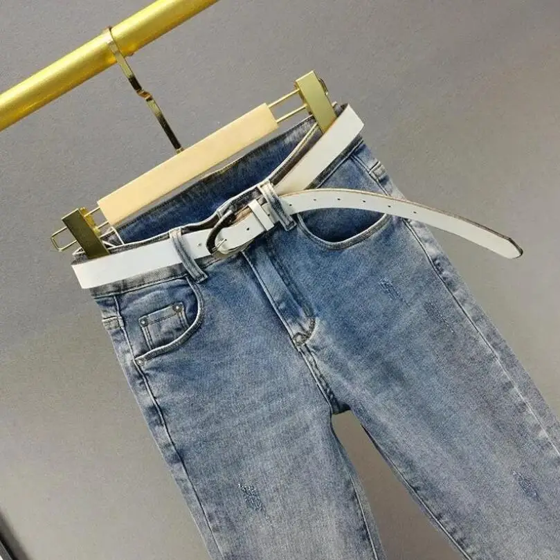 jeans jacket Sequined Rhinestone Skinny Jeans For Women 2021 Spring Autumn New High Waist Slim Fit Pencil Pants Trousers Woman Pants p345 armani jeans