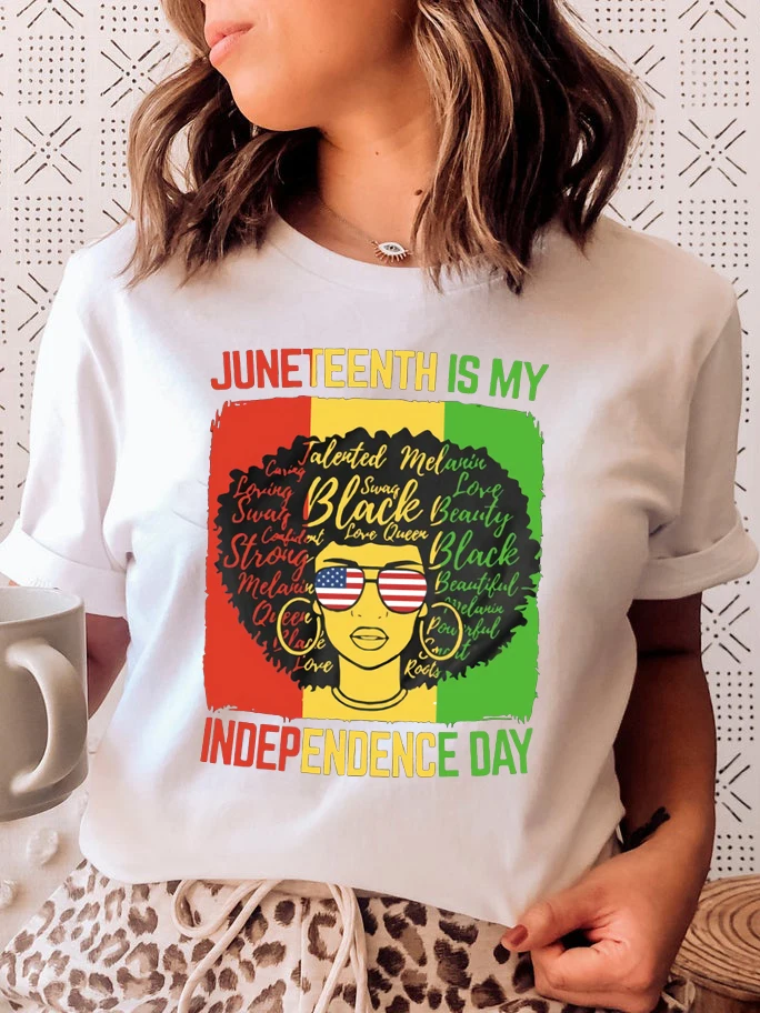 

Женская Винтажная Футболка june16th Is My независимости, черная рубашка для девушек, BLM Melanin, повседневные топы