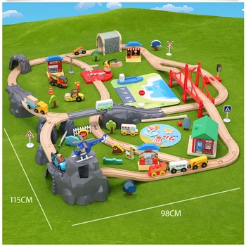 

Children Educational Rail Car Toy Compatible with Wooden Train Track and Electric Car Construction Site Dock Zoo Rail Train Set
