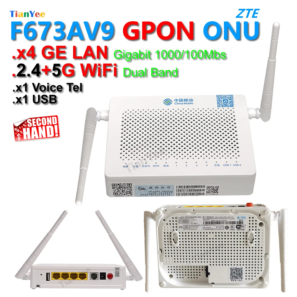 5 предметов в лоте ZTE F673AV9 Dual band 4GE + 1tel 2usb 5G WI-FI ONU Gpon Волоконно-оптический модем FTTH
