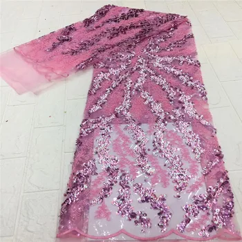 

2020 pink/gold Latest Sequin Lace Fabric Sequence African Organza Lace Fabric High Quality African Organza Fabric For Wedding