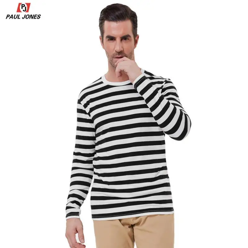 

PAUL JONES Men's Casual Long Sleeve Striped T-Shirts 85% Cotton Soft Basic Shirts Crew Neck Tees Men Tee Shirts Tops PJAD1043