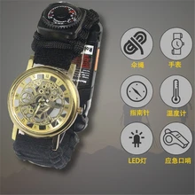 Открытый выживания Тактические часы EDC Камуфляжный браслет многофункциональный кемпинг компас спасательный канат Паракорд Браслет