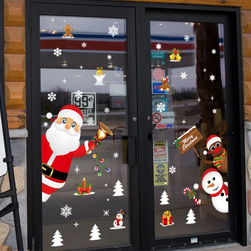 Мультяшные новогодние наклейки на окно витрина Съемная наклейка из ПВХ Санта Клаус Снеговик наклейка для домашнего декора Новогодняя стеклянная роспись - Цвет: 9241