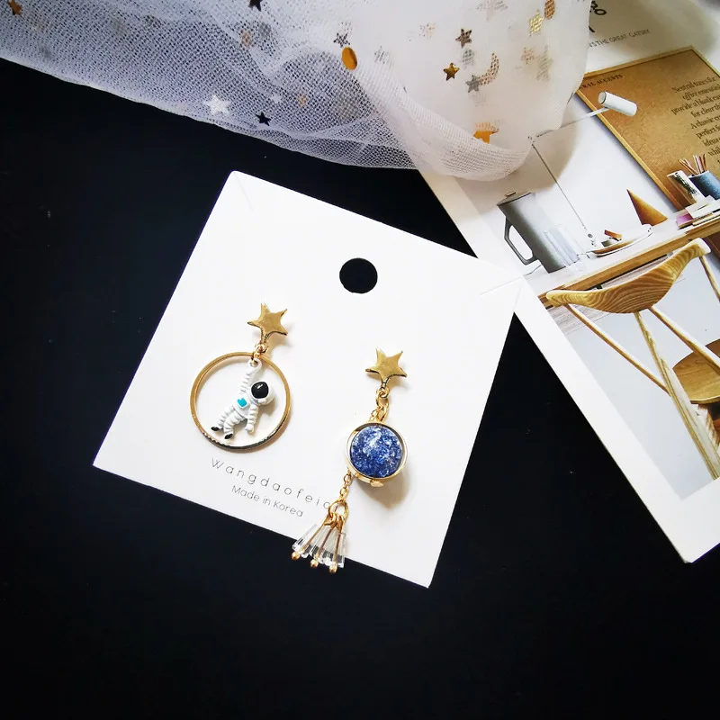 Creative Universe Planet Star Astronaut Tassel Drop Earrings for Women Girls