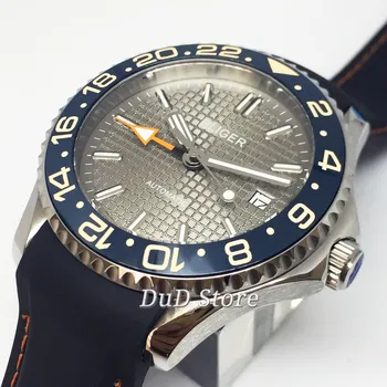 

BLIGER 41mm Top Luxury GMT Mechanical Watch stainless Case Sapphire Crystal Gray Dial Ceramic Bezel Luminous Automatic Watch