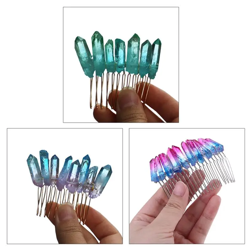 

Romantic Gradient Handmade Quartz Crystal Hair Comb Wedding Bridal Hairpin Crown
