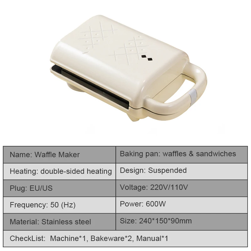 Mesin Sarapan Portabel Mini Pembuat Wafel Roti Lapis Gelembung Kue