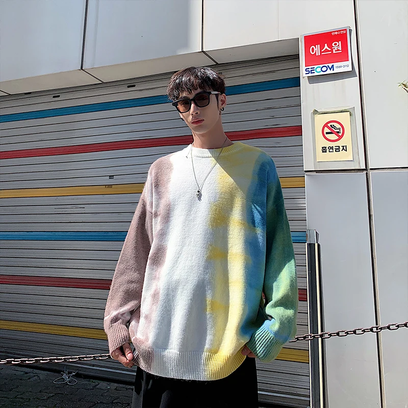 

Winter Camo Sweater Men Warm Fashion Tie Dyed Printed Casual Knit Sweaters Man Loose Hip Hop Long-sleeved Pullover Men M-2XL