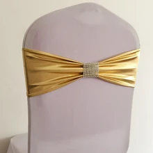 WedFavor 100 шт лайкра бант на свадебный стул Галстуки металлик золото серебро спандекс стул пояс со съемной сеткой алмазная пряжка