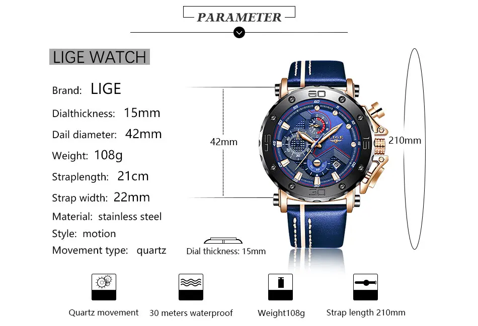 Relogio masculino LIGE мужские s часы лучший бренд класса люкс военные спортивные часы мужские черные кожаные аналоговые кварцевые часы водонепроницаемые+ коробка