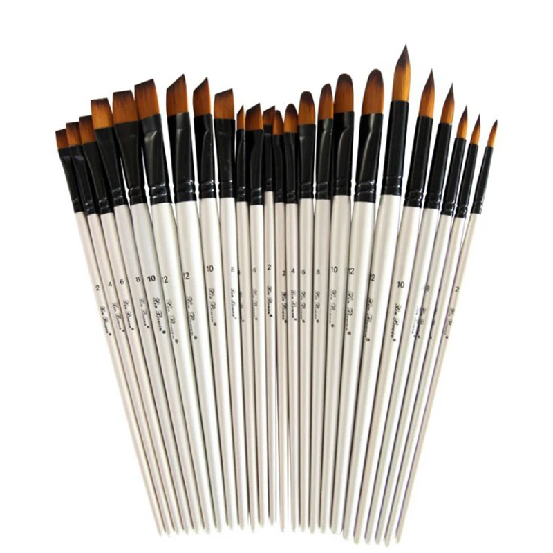 12 unids/set artista el pelo de Nylon mango de madera de pintura acuarela cepillo pluma pincel para aprendizaje DIY pintura al óleo acrílica pinceles de arte suministros