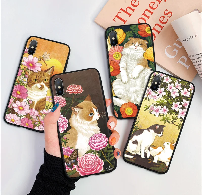 

Fashion Cat Animal Silicone Case for iPhone 6 6s 7 8 Plus Coque Flower Cover for iPhone 11 Pro Max Xs Max XR 5 5S SE Capinha