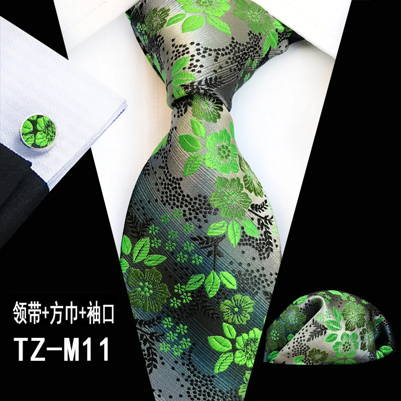Men's Tie set Pocket Towel Cuffs Three-Piece Size 145cm*8cm Silk Jacquard Woven Neck Tie Suit Wedding Party Plum Blossom Paisley - Цвет: 11