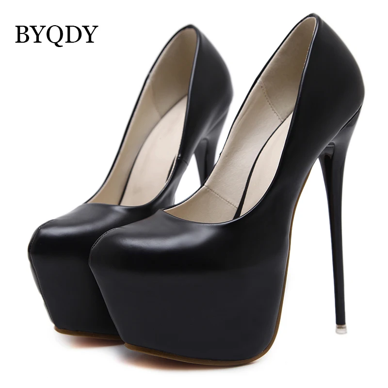 BYQDY; пикантные женские туфли-лодочки на очень высоком каблуке; туфли на платформе из водонепроницаемого материала с закрытым носком; женские Вечерние кожаные туфли для свадебной вечеринки и ночного клуба