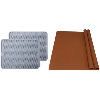 

Silicone Dish Drying Mat (Pack of 2, Gray) with 23.6Inch By 15.7Inch Extra Large Silicone Nonstick Pastry Mat(Coffee)