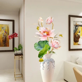 

61*125cm Flower Wall Sticker Vase Cover Fridge Door Stickers Teenager Room Decor Aesthetic Wall Decoration 3D Wallpaper Poster