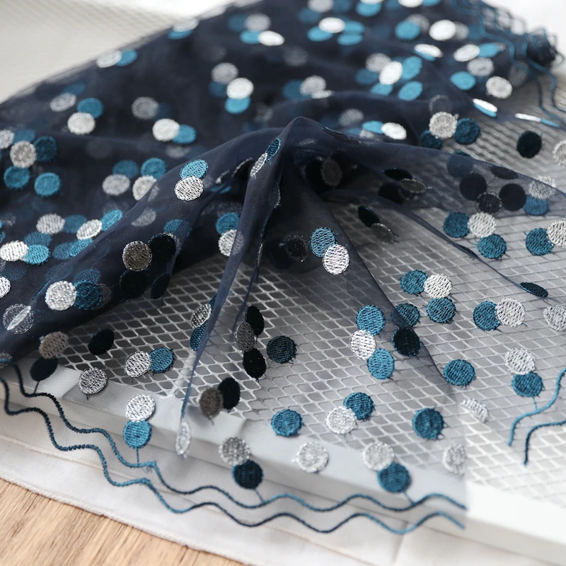 Lace Trim Baby Clothes Dark Blue Silver Line Dot Mesh Embroidery Width 33CM | Дом и сад