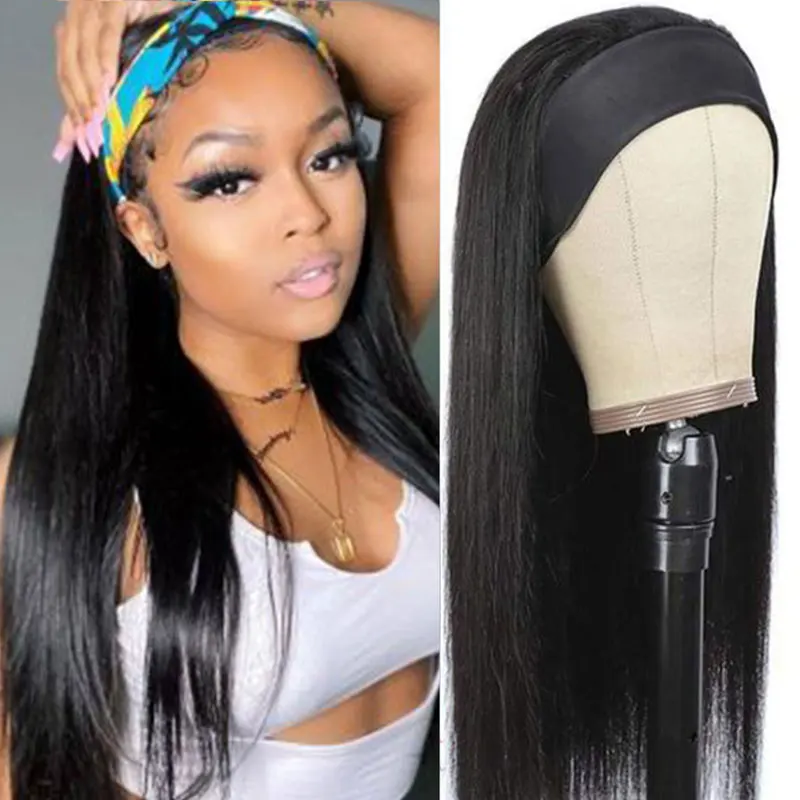 

Bone Straight Headband Wig Human Hair Brazilian Remy Hair Scarf Half Wigs With Headbands For Black Women Glueless Full Machine