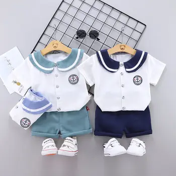 

Children Cotton Out Clothes Summer Baby Boy Sailor collar T Shirt Shorts pants 2Pcs/sets Infant Kid Fashion Toddler Tracksuits