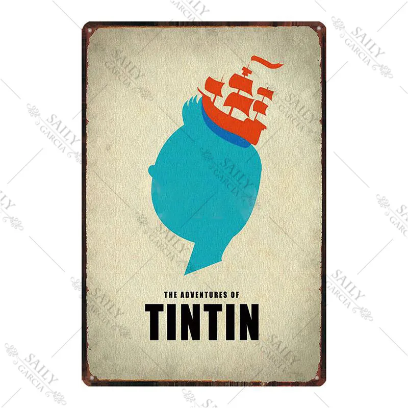 Tintin мультяшная металлическая пластина аниме мультфильм собака животные