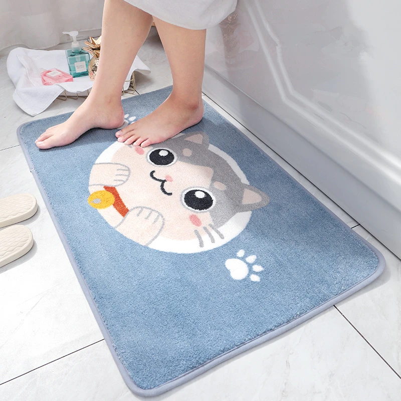 

Cute Cat / Dog Exquisite Bath Mat Flocking Microfiber Bathroom Mat Soft Breathable Large Capacity Absorbent Non-slip Bath Rug