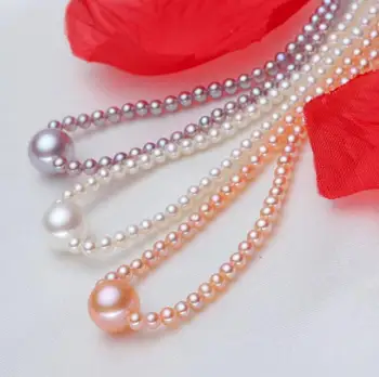 

Jewelry Free Shipping Elegant 2-3MM natural freshwater pearl 9MM single piercing Necklace