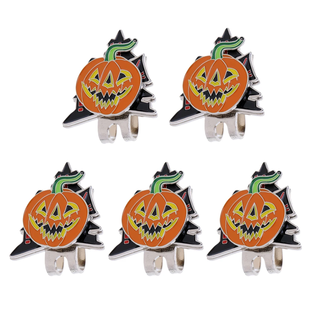 5 Pieces Halloween Pumpkin Magnetic Hat Cap Visor Clip Golf Ball Marker Gift