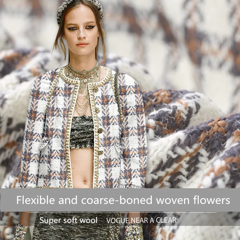 

150x100cm/piece Autumn and Winter 2019 Woolen fragrant weaving overcoat fabric milk-white wool blended soft fabric
