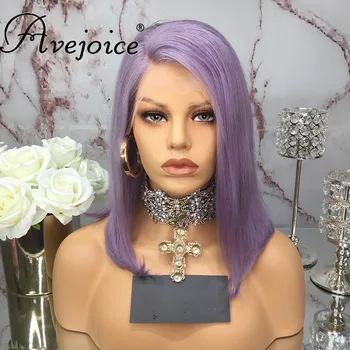 

AVEJOICE Indian Purple Short Lace Front Wigs with Baby Hair Pre Plucked Straight Human Hair Wig For Black Women 8-26 inches