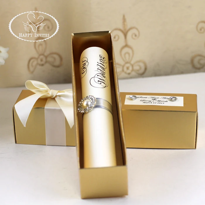 HI2052-01 Scroll Wedding Invitation with Golden Box