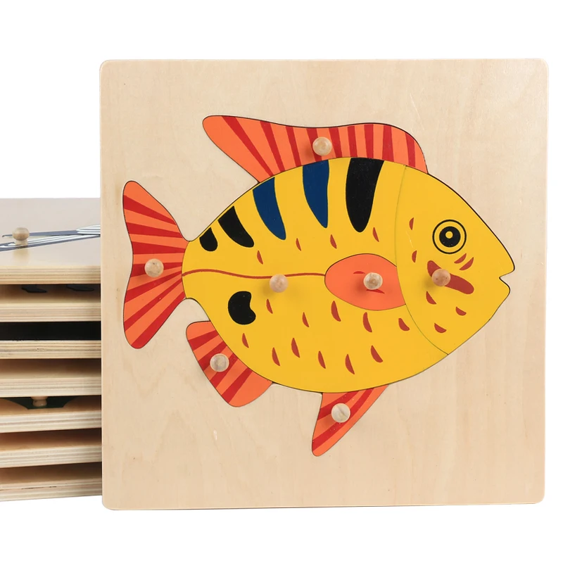 

Baby Learning Toy Montessori Wooden Jigsaw Clutch Board Early Learning Toy Plant / Sea Animal Puzzle Children's Favorite