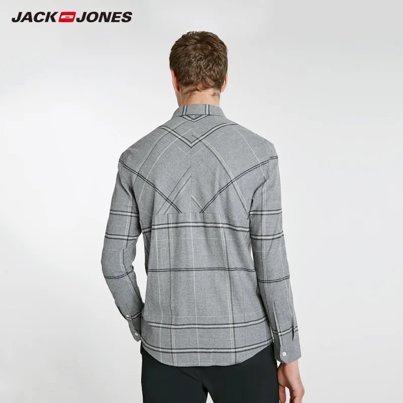 JackJones Мужская отшлифованная ткань клетчатая рубашка с длинными рукавами 218405521