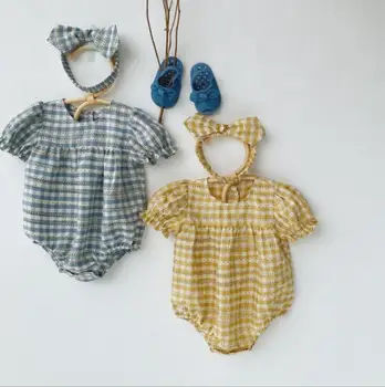 

2020 Wholesale Baby Girls Boys Romper With Hairband Summer Cotton Baby Jumpsuits 6-24 Month QH395