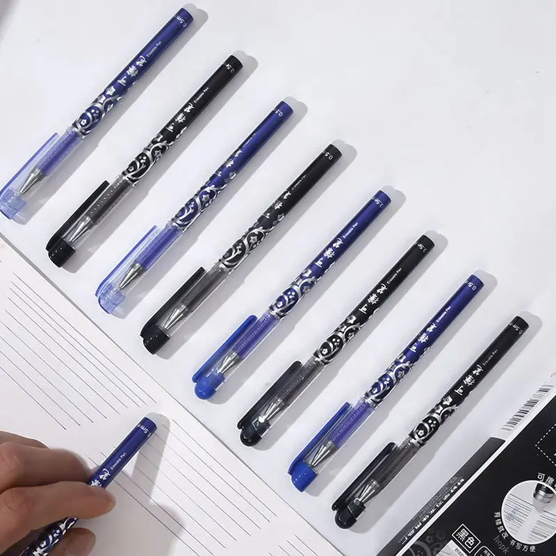 Erasable Pen Set 0.5mm Needle Bullet Tip Gel Ink Pens Refills Rods write erase Washable Handle for School Office Supplies