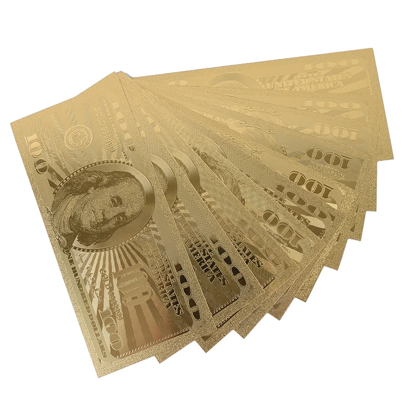 10 pçs 100 dólar eua notas de ouro moeda bill papel moeda moeda moeda medalha 24k estados unidos da américa|Notas de ouro| -