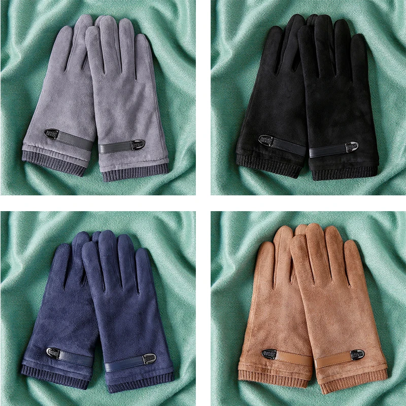 FEIQIAOSH Winter warm suede men's gloves Windproof cold wear-resistant touch screen full-finger glove High-quality gift luvas |