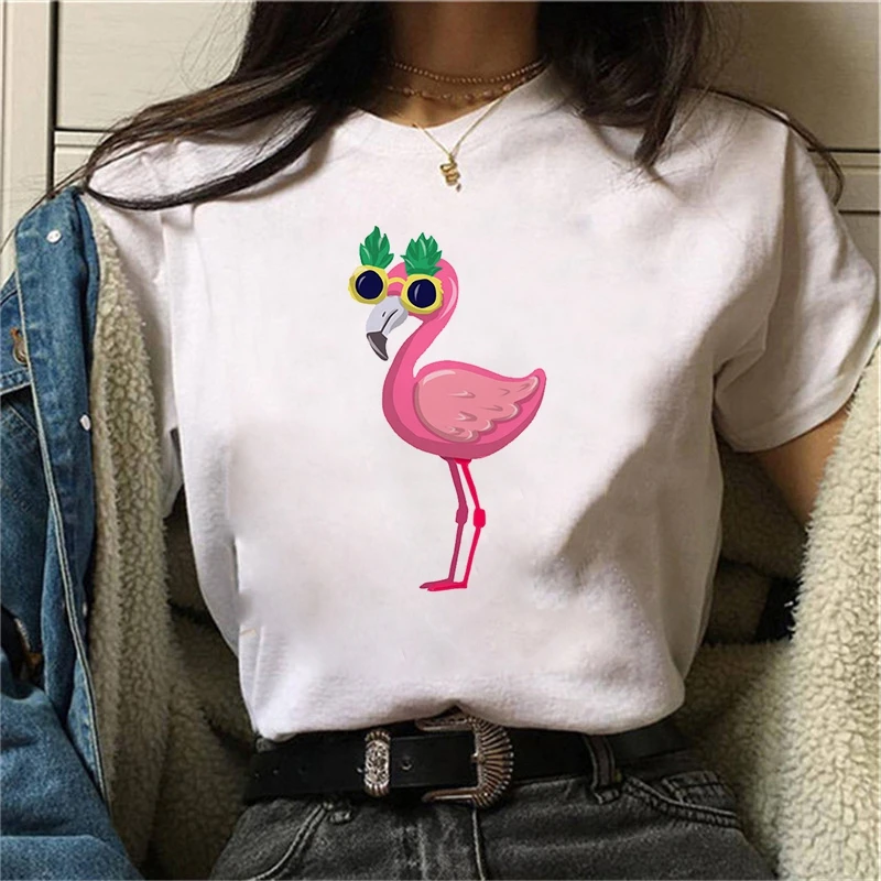 Women's Wreath T-shirt Flamingo clothes ladies short sleeve Kawaii Tees top graphic T-shirt printing T-shirt female