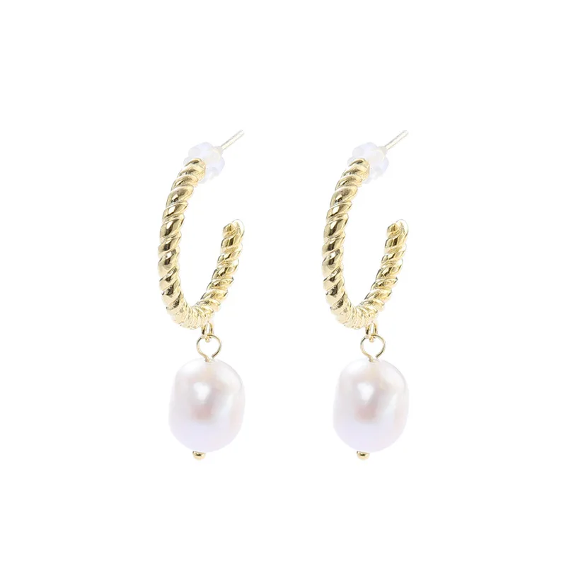 INZATT Real 925 Sterling Silver Geometric Baroque Pearl Drop Earrings For Fashion Women Party Cute Fine Jewelry Accessories - Цвет камня: gold