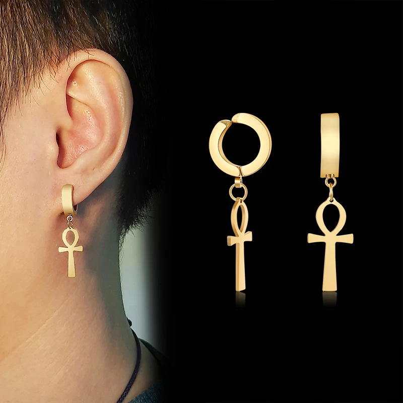 Stud Earrings Cross Earrings Gold Color Ankh Cross Earrings Men Stainless Steel Egyptian Cross Jewelry Women Egypt Hieroglyphs Crux Jewelry
