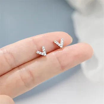 

OBEAR Fashion Tiny Initial Letter V Earrings Shiny Paved Zircon Stud Earrings Everyday Jewelry