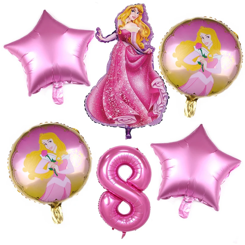 6 шт. Авроры Белль Белоснежка шесть принцессы Фольга Шары Набор Baby Shower День
