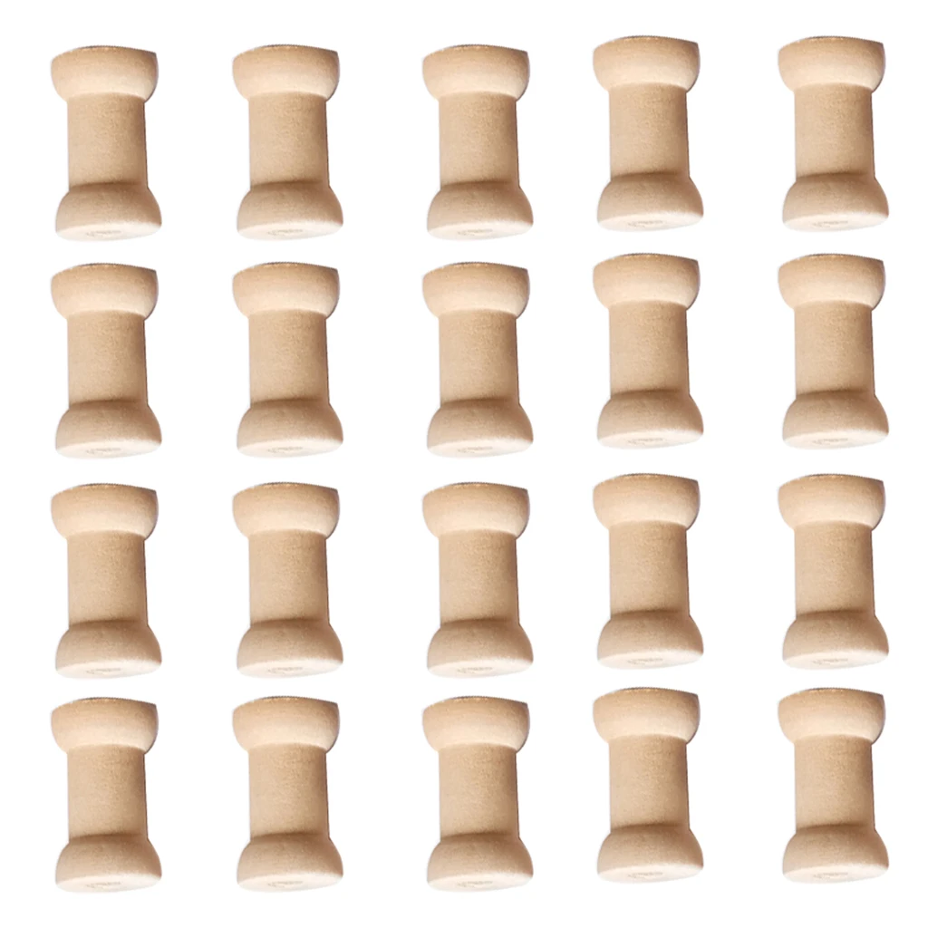 20 Pcs Blank Wooden Empty Spools For Wire Thread Bobbins Cords Coils Storage 