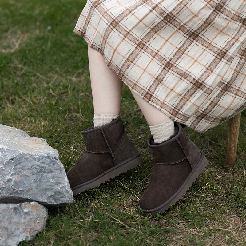 Tayunxing/Женская обувь ручной работы из натуральной кожи; зимние сапоги без застежки; удобная теплая зимняя обувь на танкетке и низком каблуке; Снегоступы 5854
