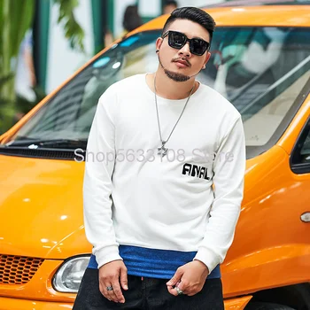 

Autumn Sweater Male Men Contrast Color Splicing Pullover Round Neck Coat Cowboy Spell Color Big Size Male Sweater