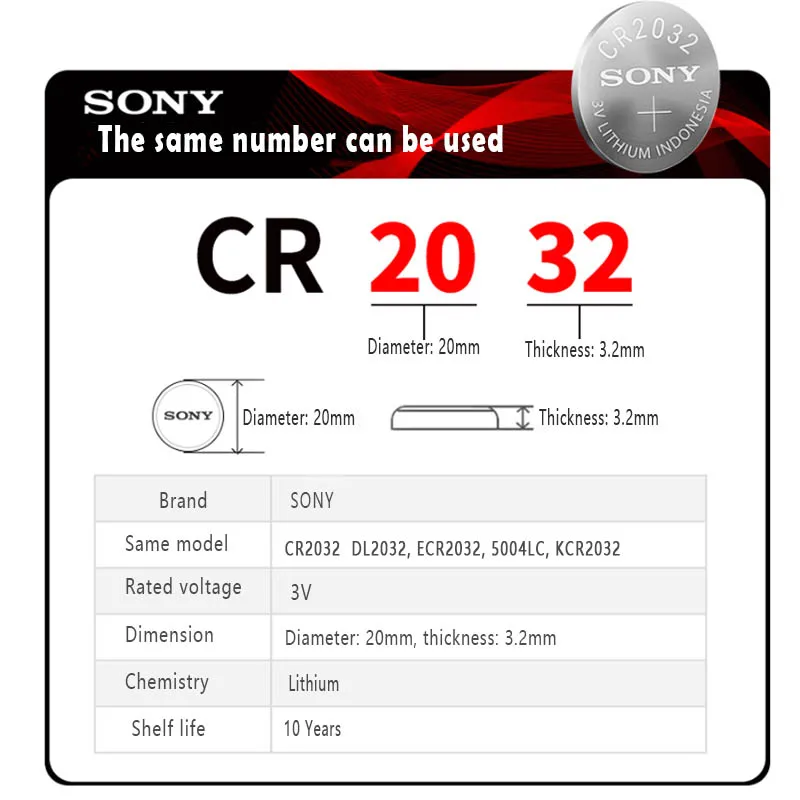 100% оригинальная литиевая батарея sony CR2032 3 в 15 шт./лот для часов пультов