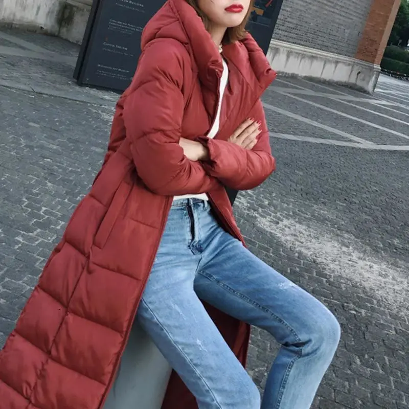 Sunset red Gentillove модные тонкие длинные парки для женщин зимние большие размеры пуховики Harajuku корейский стиль теплые пальто повседневная верхняя одежда 6XL - Цвет: Sunset red