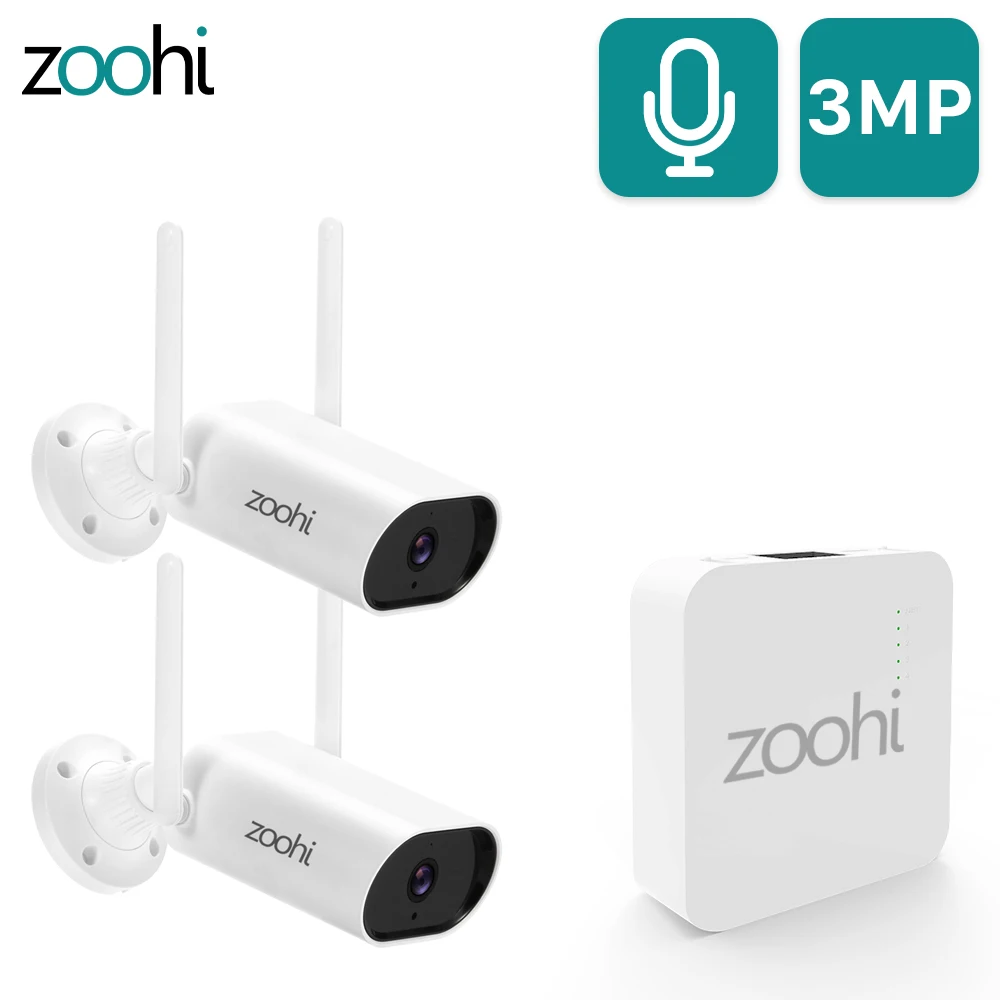 Zoohi 3MP Wifi Camera Set Wireless Mini NVR Kit Surveillance Video System Sound Record Home Outdoor Security Camera System