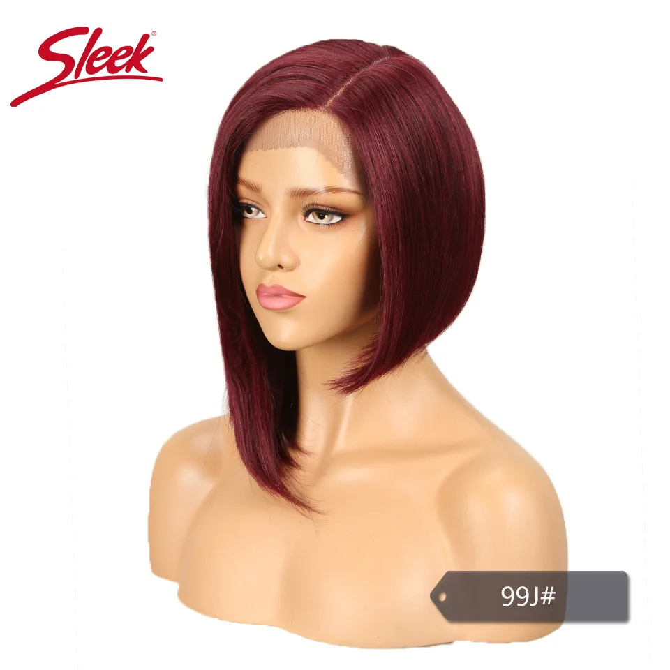 Sleek Lace Human Hair Wigs Short Remy Brazilian Hair Wigs U Part Lace Wigs 150% Density Wigs 12 Inch Straight Hair Wigs - Цвет волос: # 99J