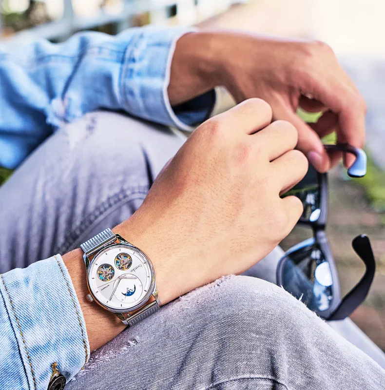 Bestdon двойной скелет MoonPhase Швейцария Элитный бренд, механические мужские часы с полностью стальным корпусом водонепроницаемые часы reloj montre